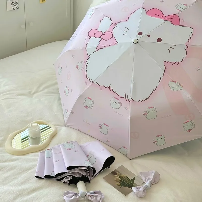 Cute pink kitten folding umbrella sun protection and UV rain dual-purpose sun umbrella student portable sunshade
