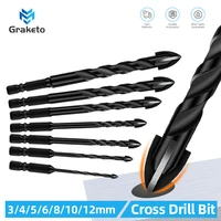 Foret à carreaux hexagonaux croisés de 3 4 5 6 8 10 12mm, pour verre, béton, carreaux de céramique, ouvre-trou, carbure de tunstenon, jeu d'embouts en alliage dur, outils 1