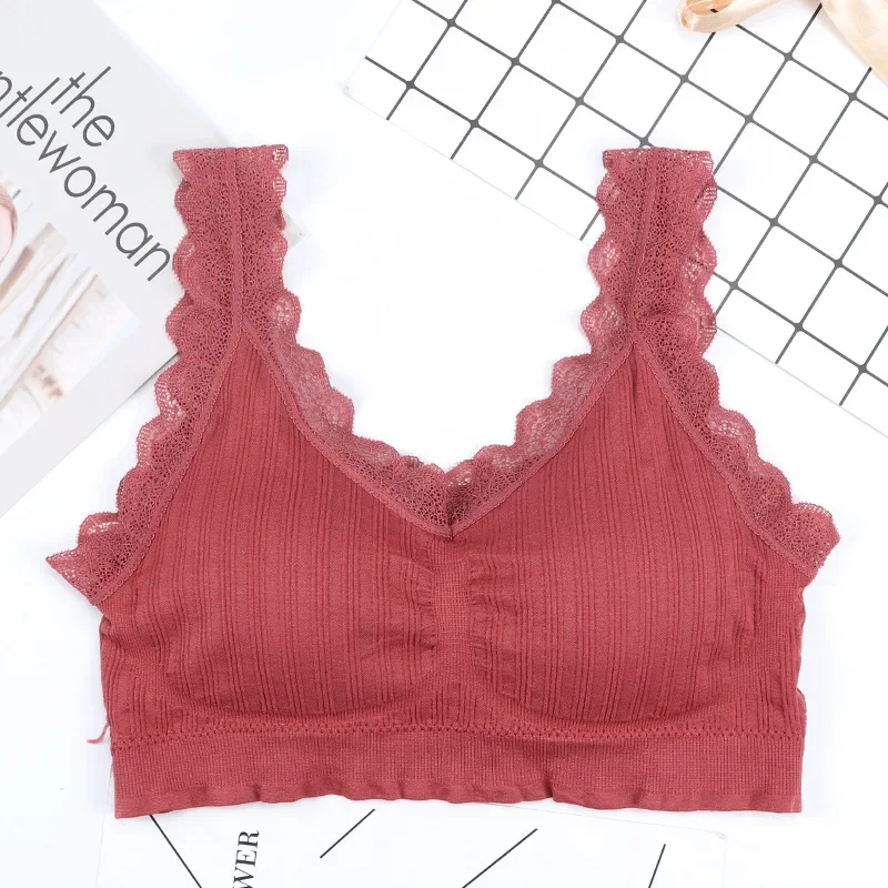 Women Bra New Seamless Lace Bra Back Wrapped Chest No Steel Ring Thread Net Red Sports Underwear