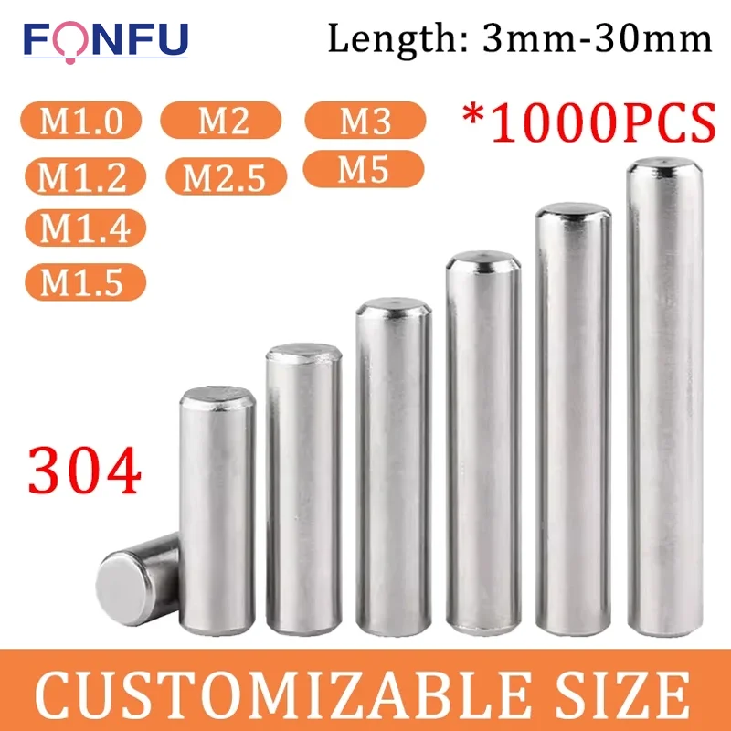 

1000PCS M1 M1.2 M1.4 M1.5 M2 M2.5 M3 M5 Cylindrical Pin Locating Dowel 304 Stainless Steel Fixed Shaft Solid Rod GB119 3-30MM