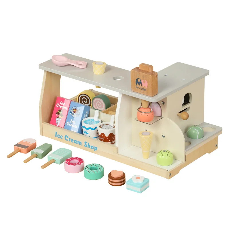 Wooden Children's Early Education Simulation Ice Cream Sell Shop Boys and Girls Play Home Kitchen Toys