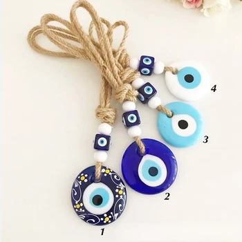 Ciondolo Lucky Eye in vetro blu turco malocchio da appendere alla parete con perline multicolori, decorazione fatta a mano per la casa, soggiorno, auto 1