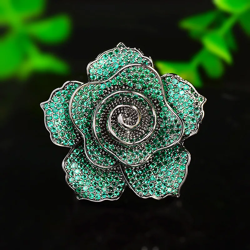 

OKILY Luxury Zirconium Rose Brooch Pins Retro Flowers Creative Camellia Corsage for Women Fashion Suit Coat Accessories Ornament