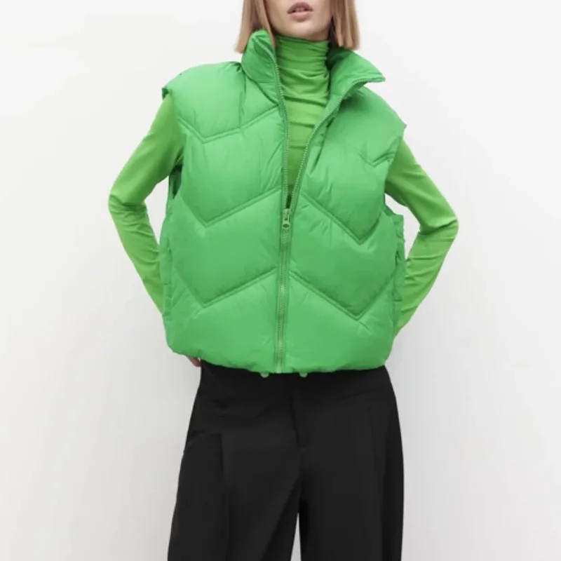 Womens Parkas Vest Jackets Coats Green With Zipper Jacket Female Casual Fashion Waistcoat Ladies Sleeveless Solid Woman Outwear long puffer jacket