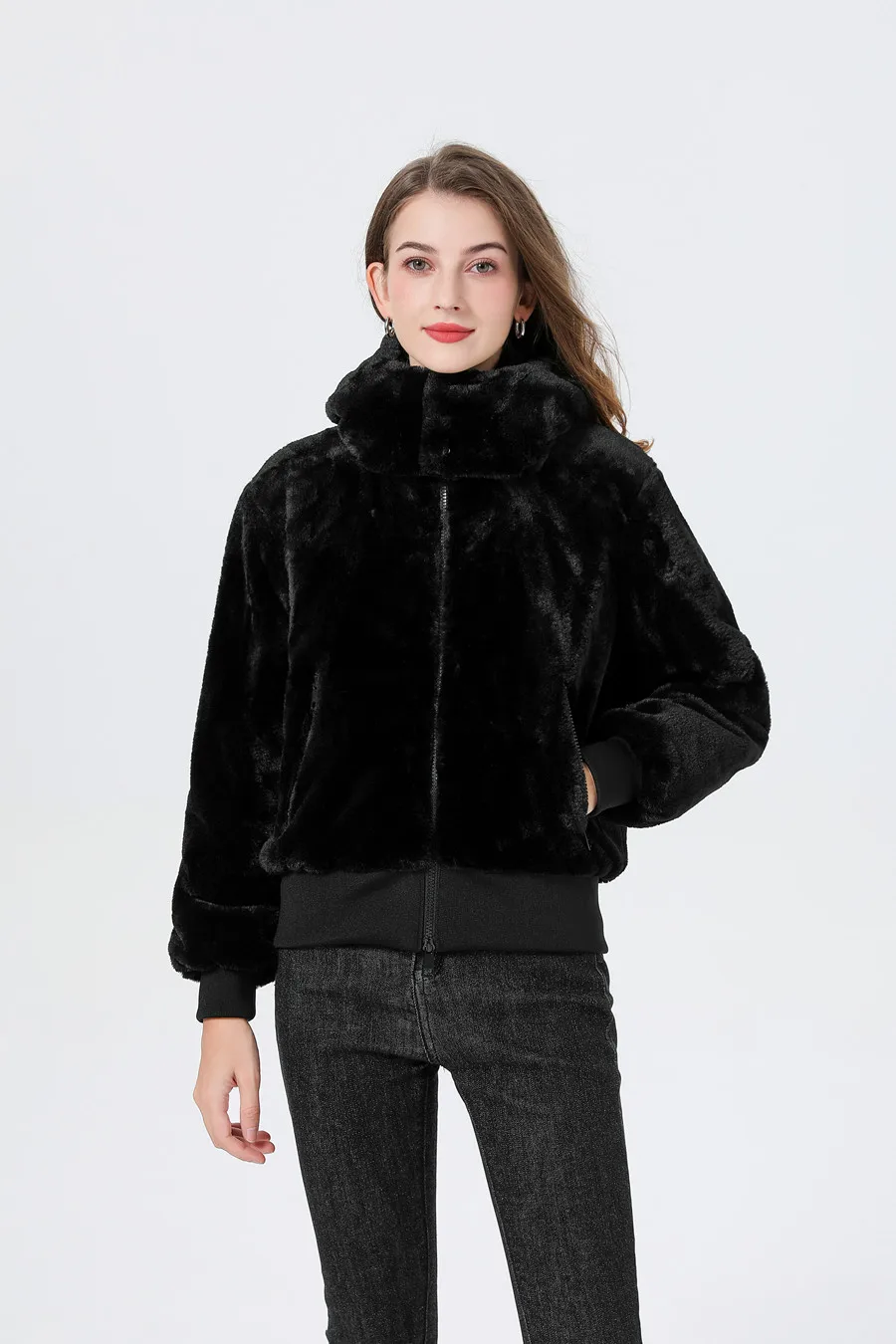 AP fashion winter woman coats faux fur jackets hood detachable 2 layers cotton padding fur coat