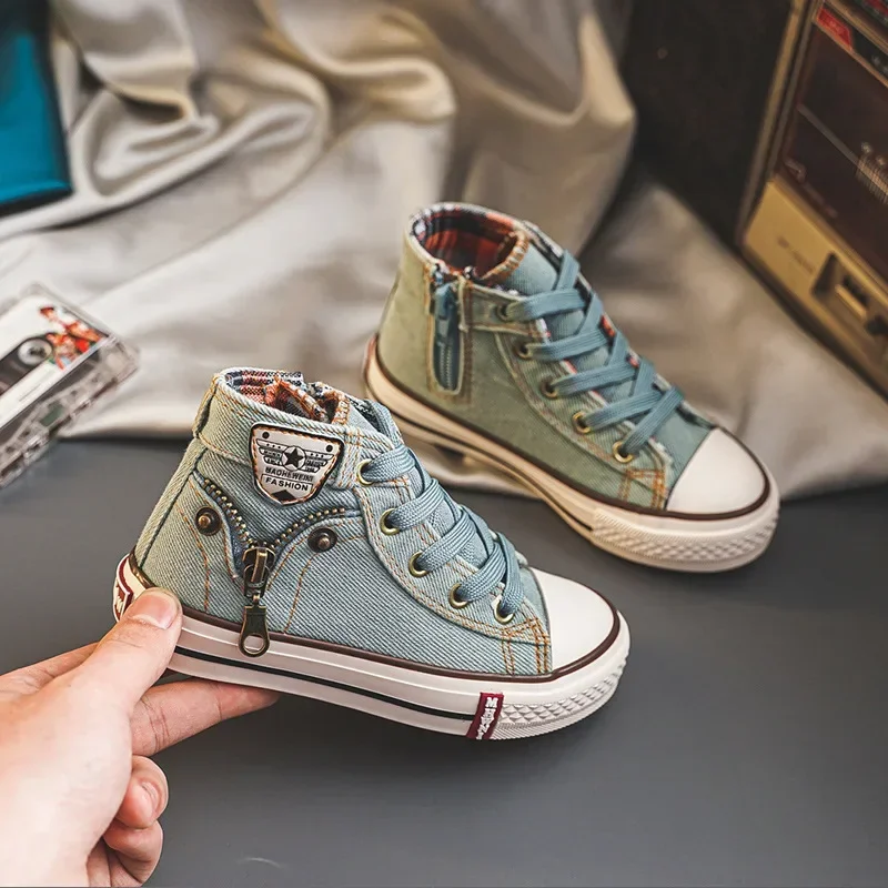 Children High Top Canvas Shoes fashion Kid Students Board Shoe sneaker Breathable Boy Sport Shoe Girl Casual flat Board Footwear