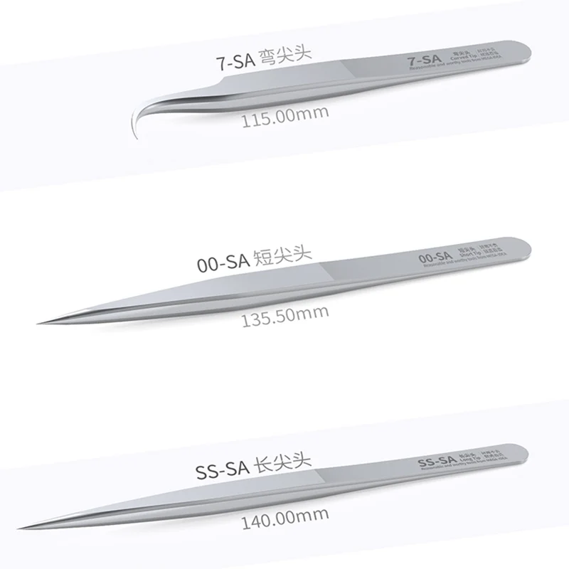 

QIANLI MEGA-IDEA 00-SA 7-SA SS-SA Nonmagnetic Stainless Steel Tweezers for Main Board Flying Wire Repair Pointed Bent Tweezers