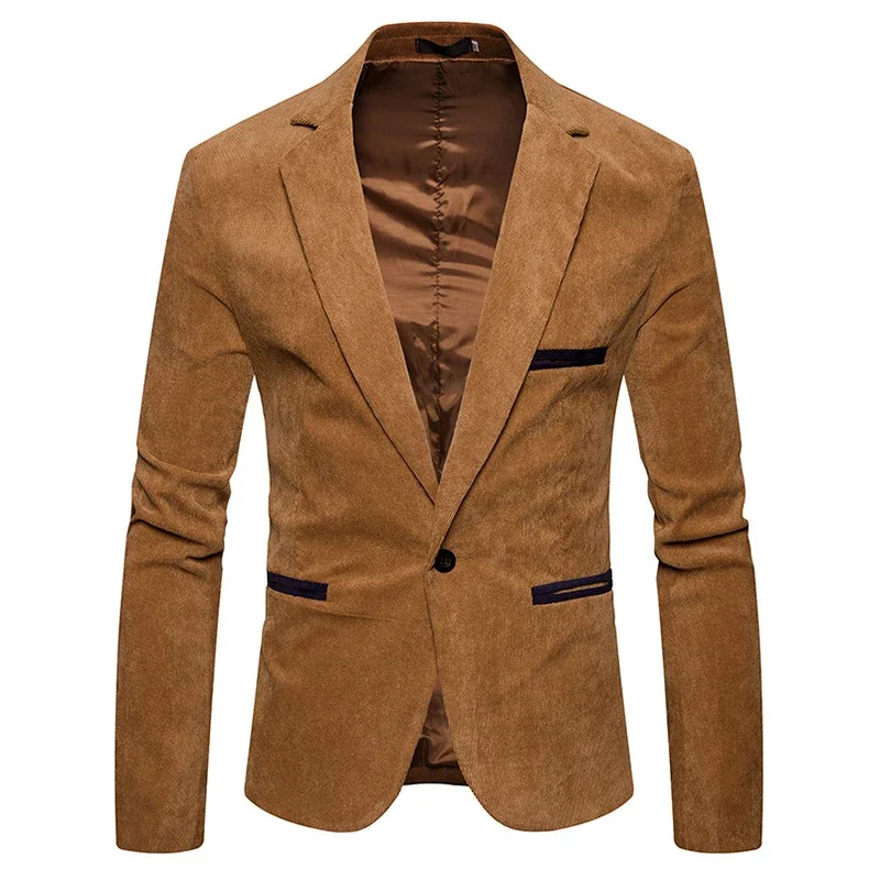 New Fashion Casual Men Blazer Corduroy Patchwork Mens Business One Button Slim Fit Masculino Male Suits Jacket Blazers M-XXXL