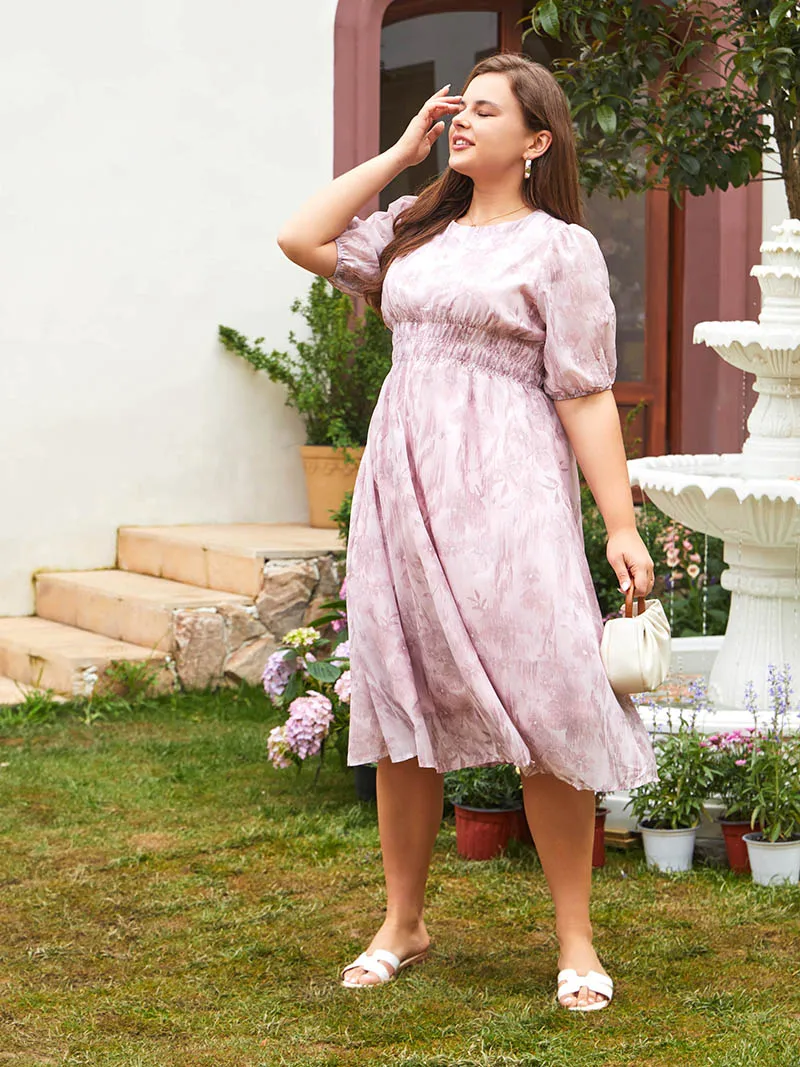 High Waist Chiffon Women Long Dress Plus Size Elegant Women Summer Dresses Purple Pink Floral Midi Big Size Dress Women 2023