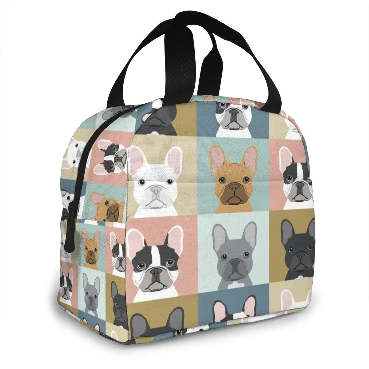 Cute French Bulldog Print Lunch Bag For Women Portable Insulated Canvas Thermal Food Lunch Bags Women Kids Picnic Bag Totes functional canvas lunch bag cute print insulation bag portable insulation thermal food picnic lunch bags eco reusable for unisex