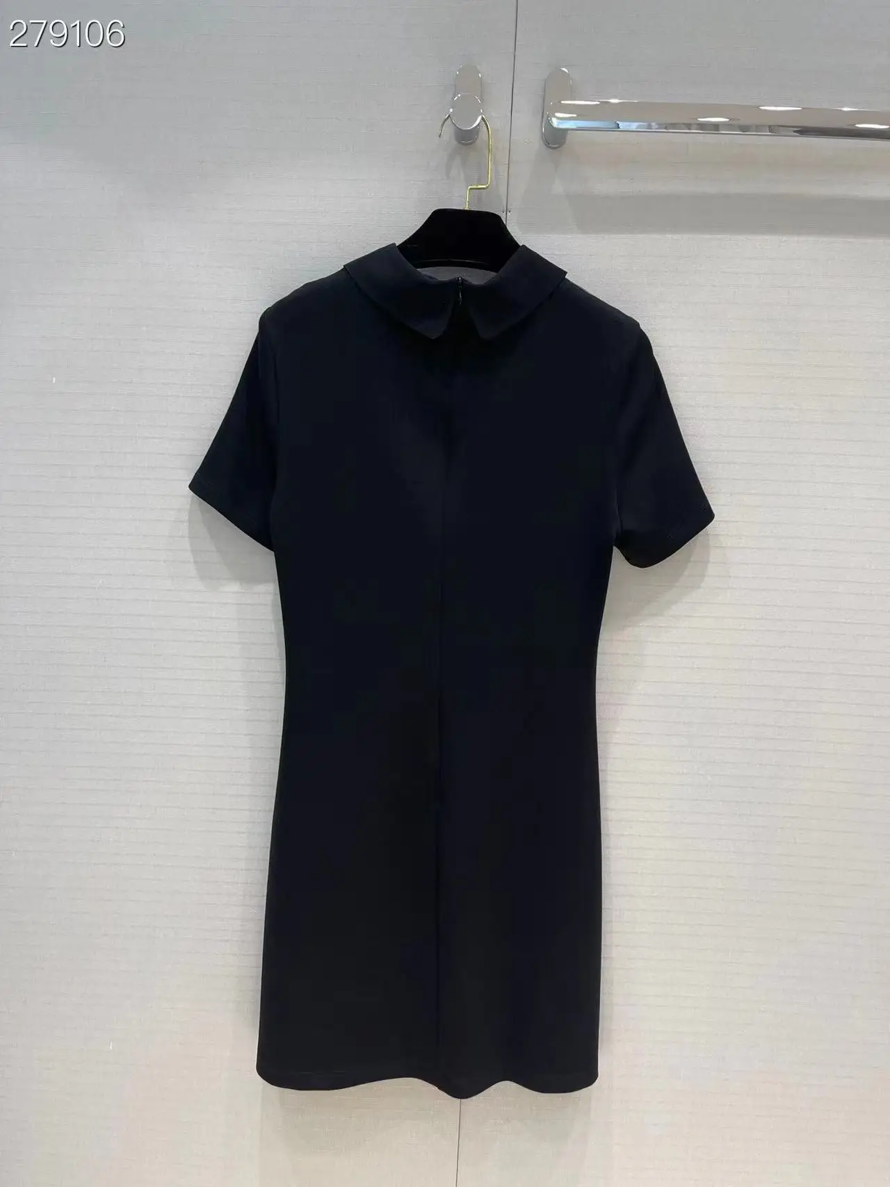 

2022 Summer Women Mini Dress Runway Fashion Short Sleeves Black Peter pan Collar Vintage Vacation Dress Vestidos