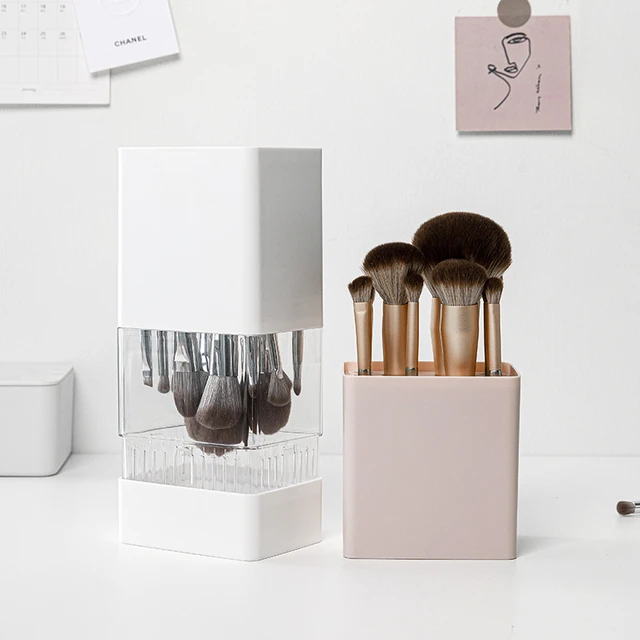 IMENE Makeup Brush Holder with Lid, [𝟐𝟎𝟐𝟑 𝐍𝐞𝐰𝐞𝐬𝐭] 360 Rotating  MakeUp Organizer and Storage with 6 mm Colored Pearls, [Dustproof &  Waterproof] Makeup