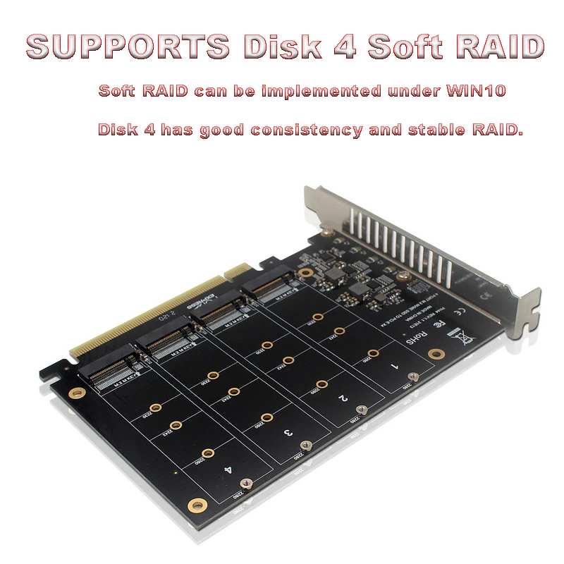 M.2 expansion card High-speed four-channel M.2 NVME PCIE 3.0 4.0 transmission protocol 4x32Gbps PCIE RAID support 2230 2242 2260 228