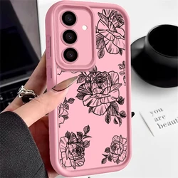 Elegant Rose Design Soft Silicone Phone Case - Premium Floral Protective Cover - Galaxy S23 Ultra (A065 Pink)