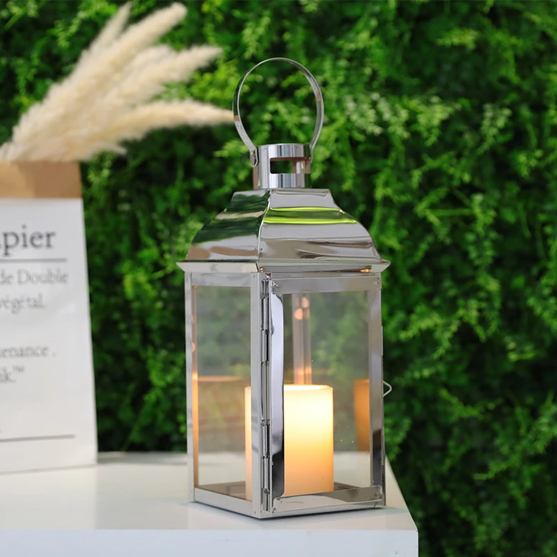 Stainless Steel Candle Holder Silver Lanterns 12.5'' High Candle Lanterns with Glass for Garden Indoor Outdoor Parties Weddings - Image 5