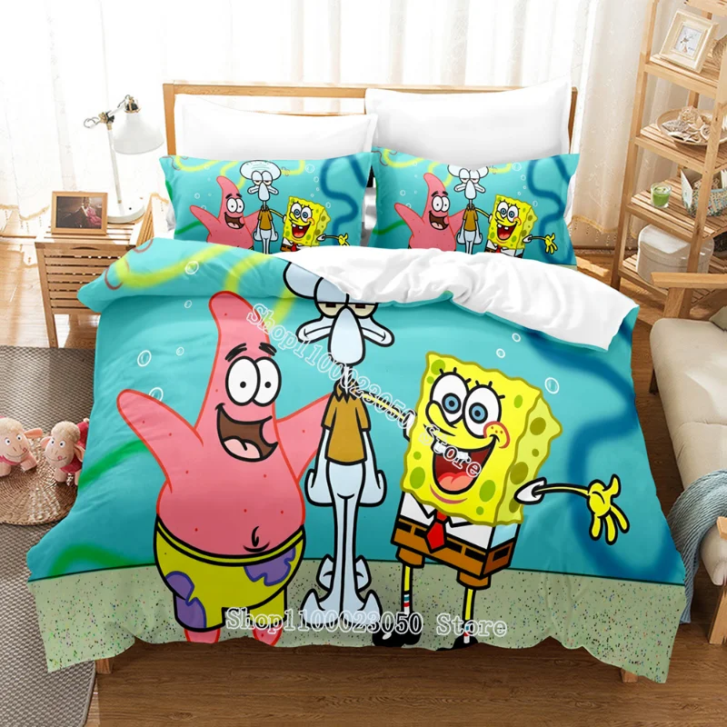 Juego de ropa de cama de Bob Esponja para niños, funda de de SquarePants, funda de de Anime de dibujos animados, ropa de cama de dormitorio, traje de cama, regalo _ - AliExpress Mobile