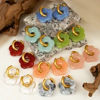 Cute Resin Colorful Flower Charms Earring Gold Color Circle Ear Buckle Hoop Earrings Fashion Jewelry for Women 3
