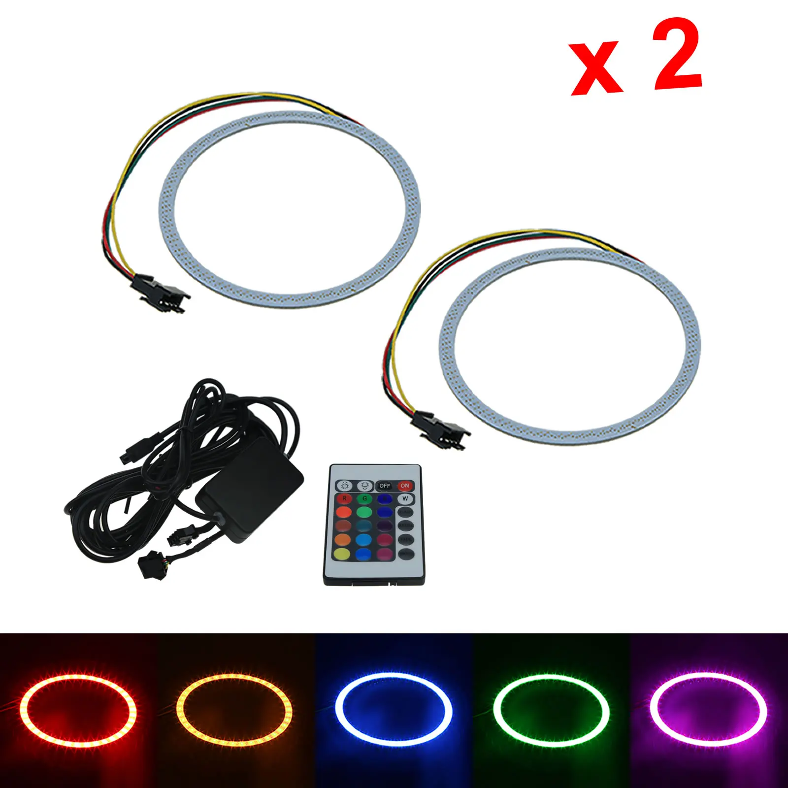 

2x RGB Rv ангельские глазки гало кольца лампа хвост фотоэлемент пара контрастных цветов 110 мм 1 излучатели COB фотоэлемент