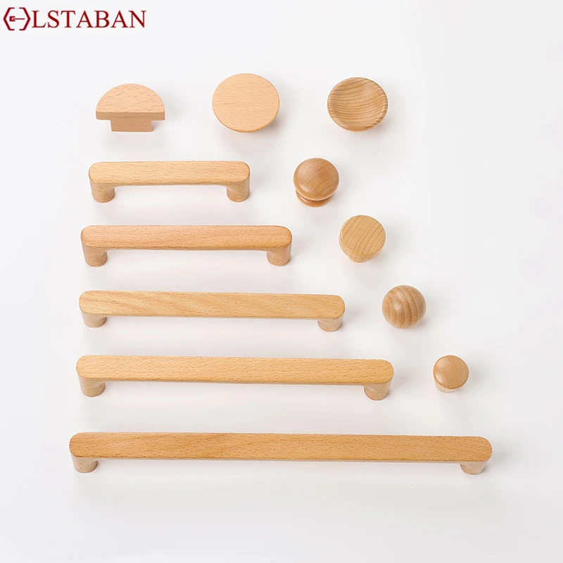 Nordic Wooden Furniture Handles Beech Wood Kitchen Cabinet Handles Wardrobe Cupboard Drawer Knobs Solid Hardware Pull Handle furniture handles kitchen door handles