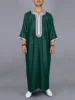 New Moroccan Green Arab Robe for Men Traditional Islamic Casual Clothing Embroidered Muslim Robe