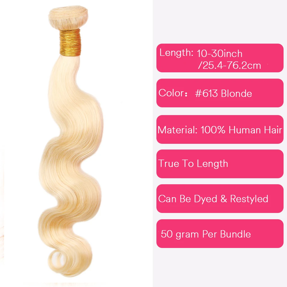 Human Hair Extensions Human Hair Bundles Human Hair Bulk 613 Blonde Bundles 10-30 Inch 613 Body Wave Bundles 50g/Pcs Blonde Bundle