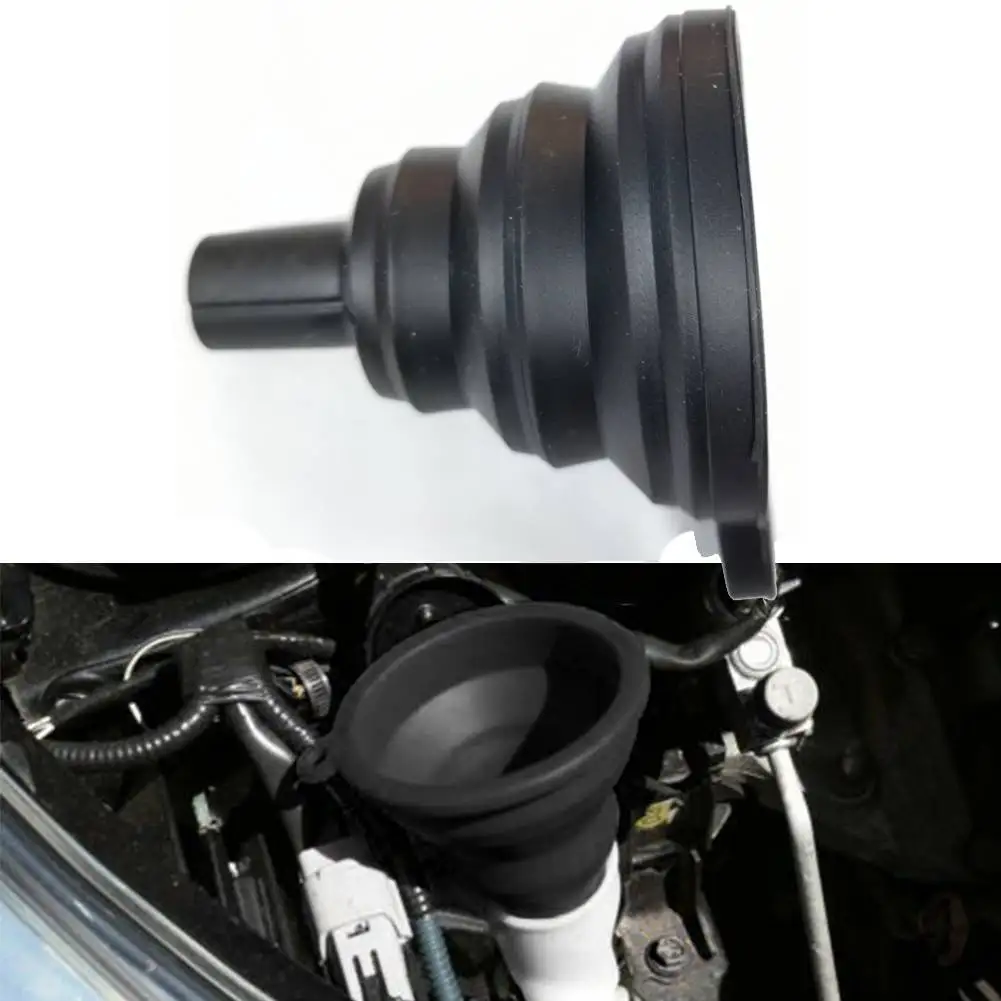 For Car Collapsible Funnel Save Space 7cm*6cm Black Silicone Car Oil Gasoline Filling Tool Diameter 9mm Simple Practical Tool 1pcs car oil filling fill funnel motorcycle forward funnel control filling transmission crankcase wear resistant saver oil w4x4