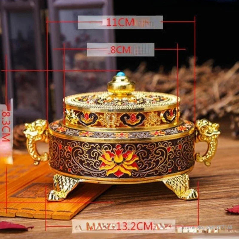 Antique Alloy Incense Burner Eight Treasures Lotus censer Tree Pattern Buddhist Supplies Home Decor Accessories High Quality 1Pc