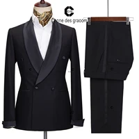 Cenne Des Graoom Luxury Men Suit Wedding Grooms Banquet Classic Black Tuxedo Jacket Pants Satin Shawl Lapel Slim Fit Party Prom 1