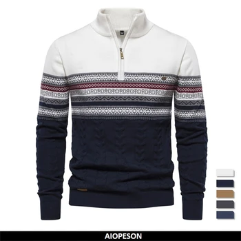 2023 New Autumn High Quality Zipper Pullers Men Warm Winter Cotton Sweaters for Men Ethnic Patterns Casual Mens Sweater