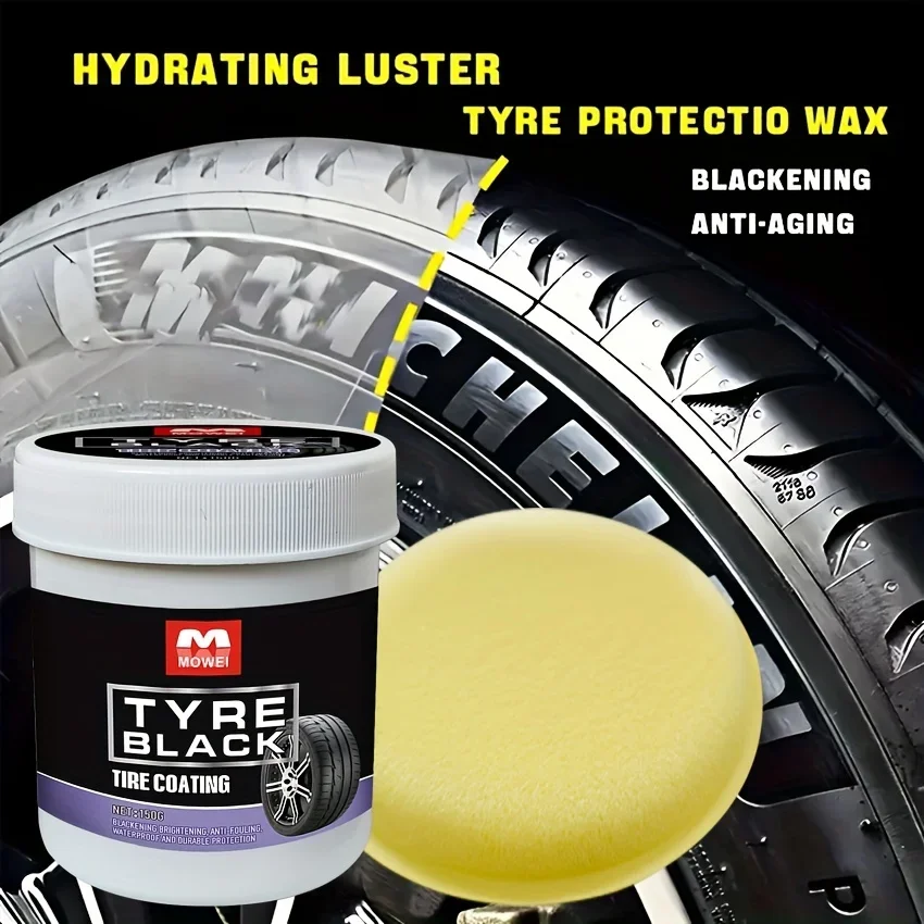 Tire Blackening Coating Wax-Hydrating Luster and Protection, Anti-Aging Tire Care Coating with Sponge Applicator