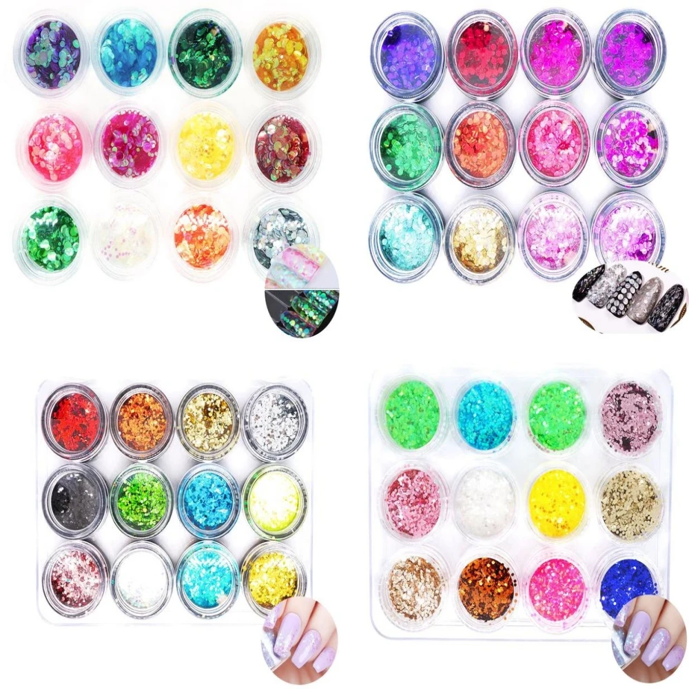 

6/12pcs set Iridescent Mixed Hexagon Nail Glitter Sequins Holo Flake Chrome Powder DIY Holographic Laser Star Sequin Accessories