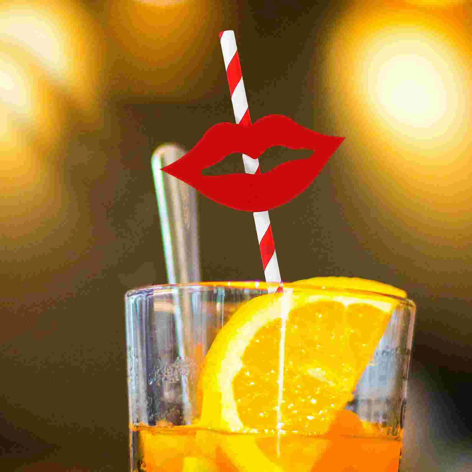 40 PCS Red Lip Straw Long Straws Paper Reusable Funny Party Supplies Smoothie Cocktail
