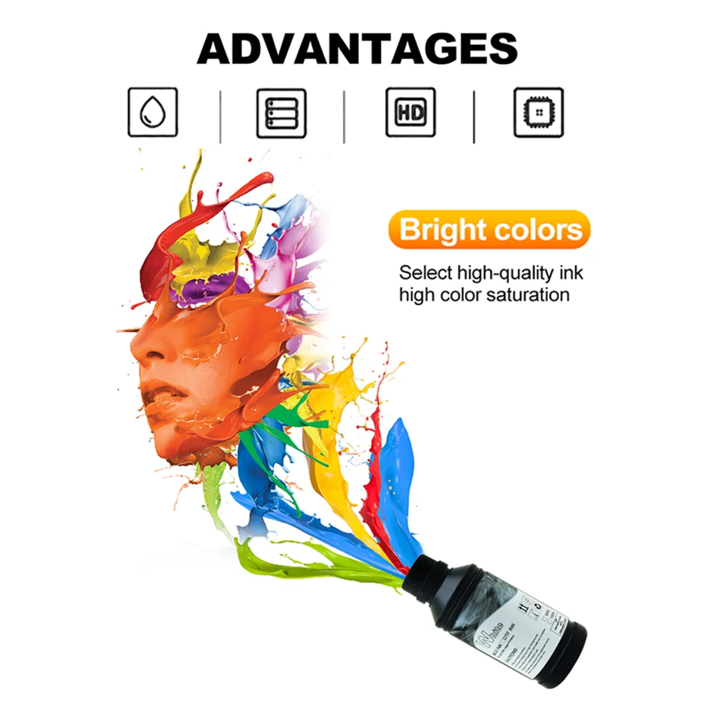 500ML*6 UV LED UV Ink Curable Curing Ink For Epson L805 R1390 L1800 DX5 XP600 Pinthead For Flatbed Inkjet Printer