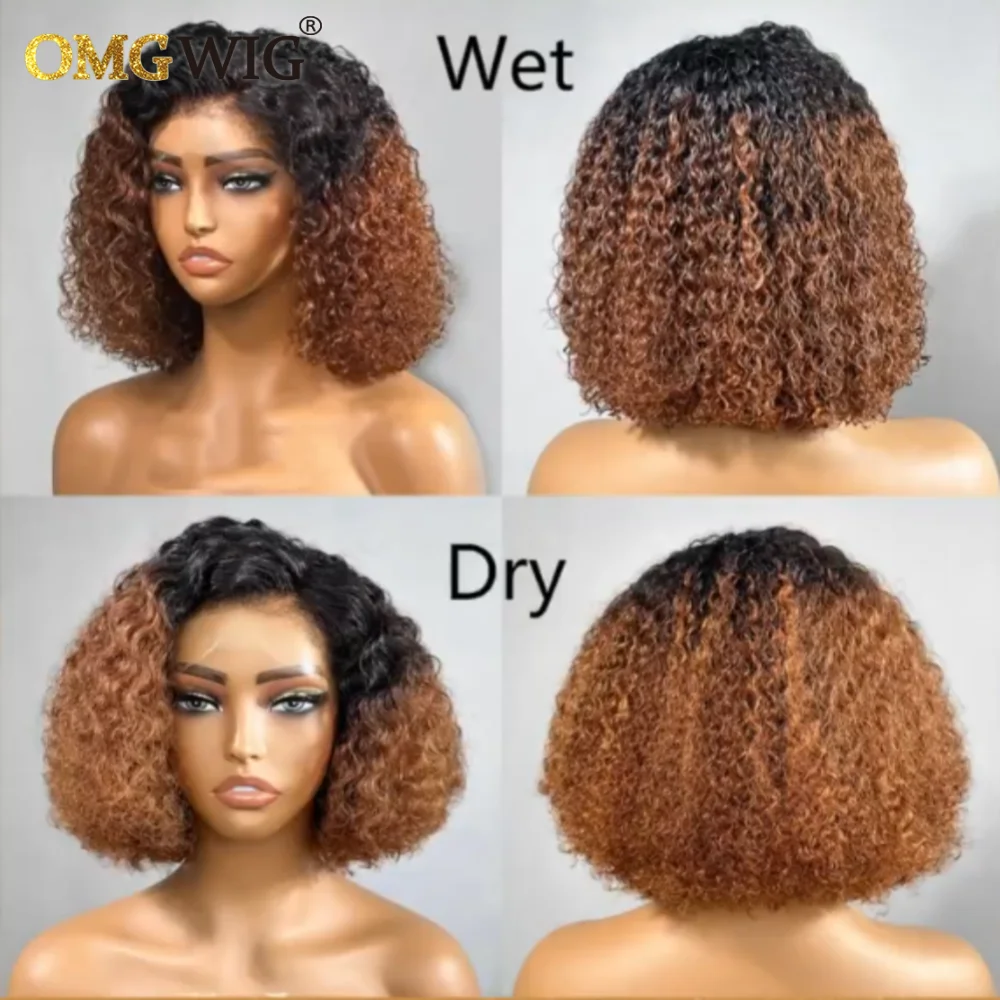 4x4/5x7 Glueless Ombre Honey Brown 4C Edges Curly Bob Human Hair Wig For Black Women 360 Wear And Go Kinky Curly Pre Plucked