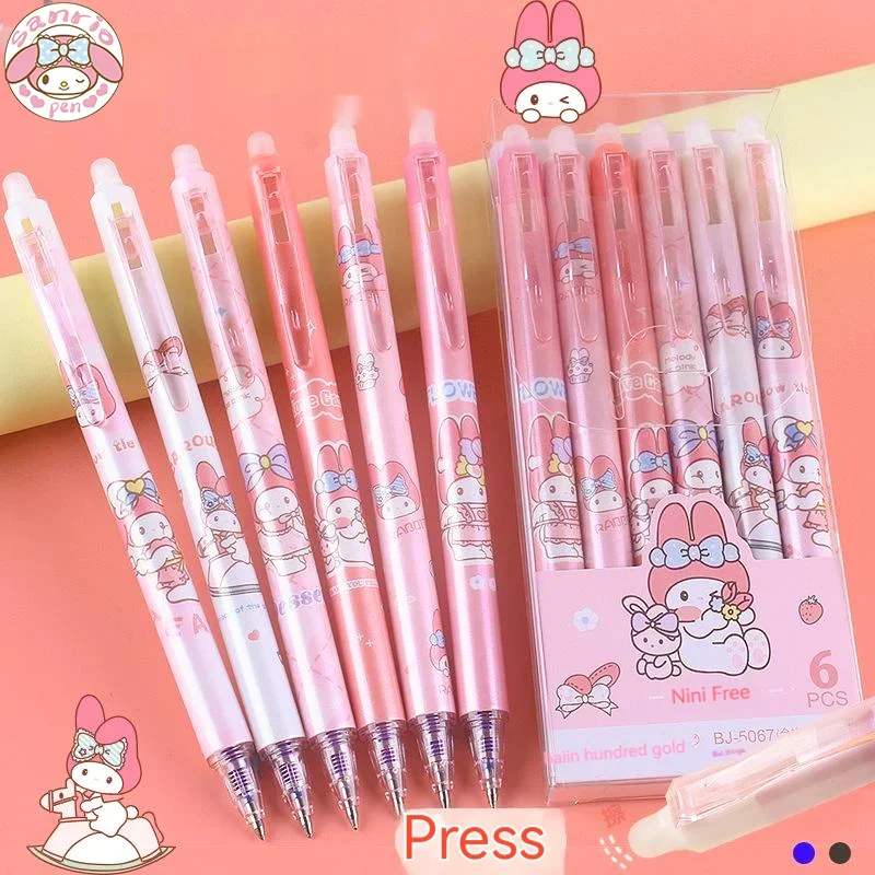 

Sanrio 24pcs Cartoon Erase Press Gel Pen Melody Students Cute Learning Stationery 0.5mm Black And Blue Pupils Prizes Wholesale