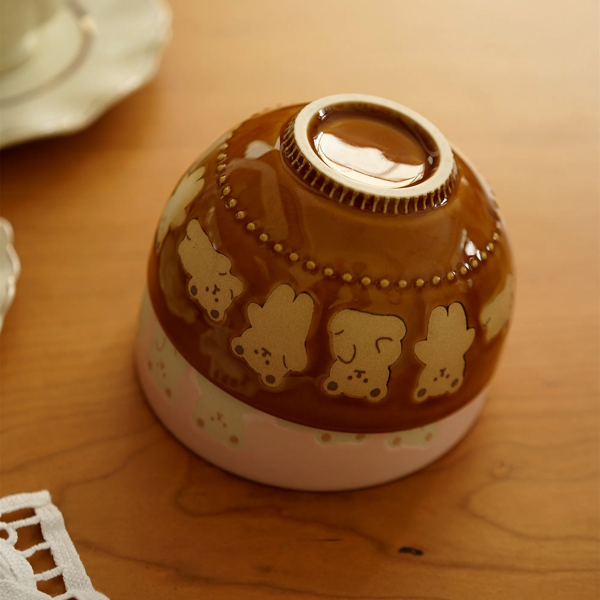 세라믹 곰 디자인 디저트 접시 귀여운 한국 스타일 작은 접시 보석 보관 접시 원형 성인용 5인치
