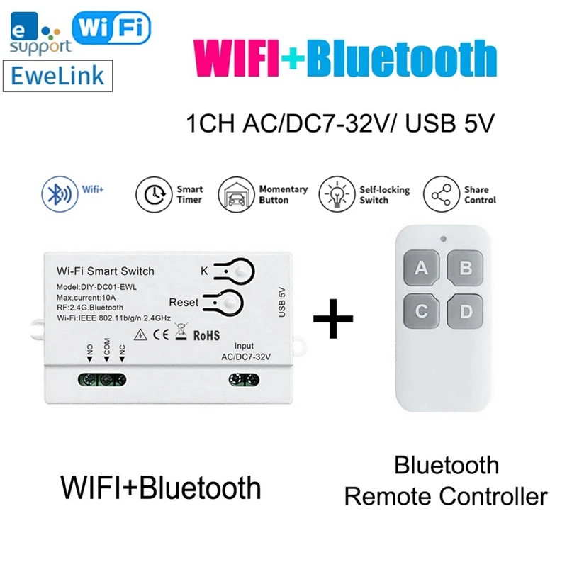 

Wifi Smart Switch Ewelink DIY Timer+Remote 1CH 7-32V 2.4G Wifi Home Automation Module White For Alexa Google Home IFTT
