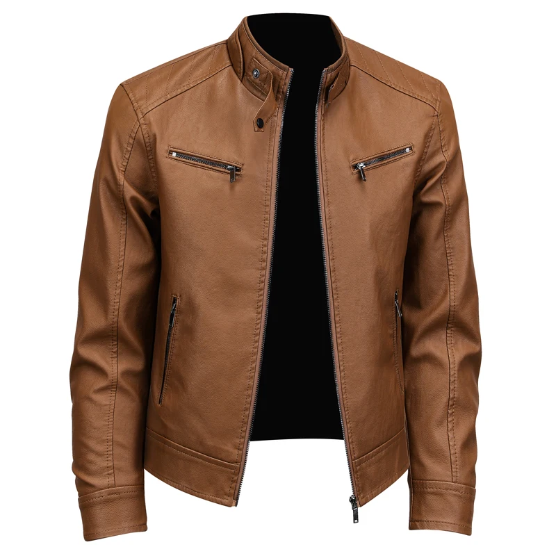 Men's Winter Solid Color Stand Up Collar Windproof Warm Coat Brand Leather Jackets Men's Luxury Clothing Vintage Leather Jacket leather jackets men winter jacket