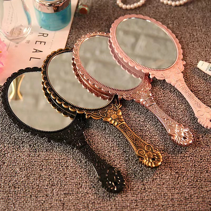 1Pcs Portable Vintage Makeup Mirror Hand Hold Oval Round Mirror Noble Restore Ancient Ways Court Beauty Tool makeup mirror hand holding mirror