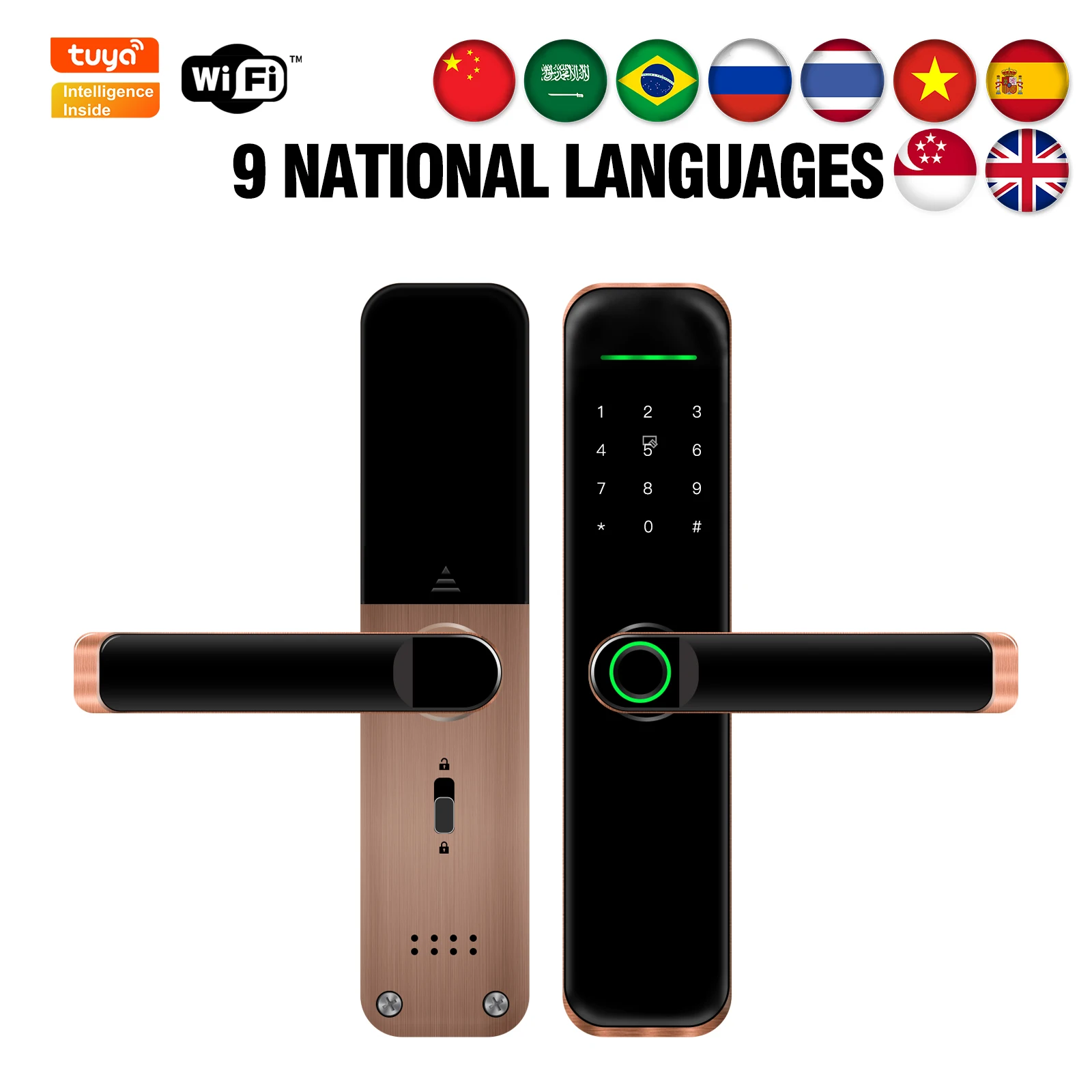 

Tuya WiFi Smart Fingerprint Biometric Frosted Panel Digital Smart Door Lock Password IC Card Safety Child Lock