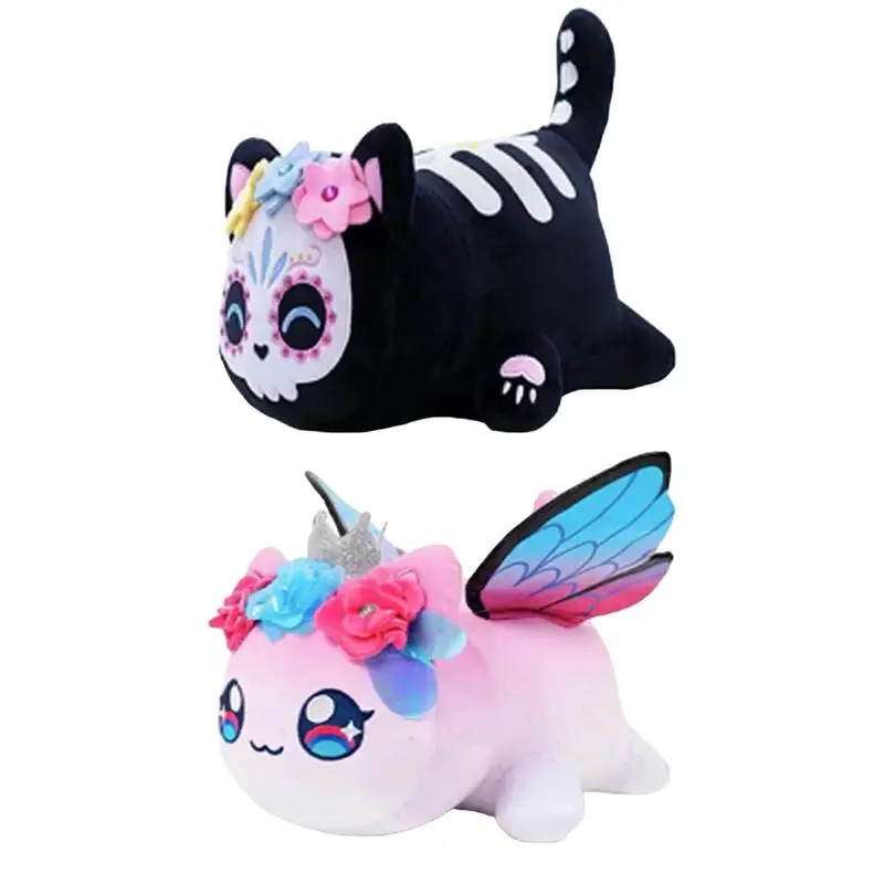 

Cute Cartoon Simulation Cat Plush Toys 25cm Cuddly Pillow Butterfly Skeleton Soft Stuffed Kitten Model Fake Cats Animals