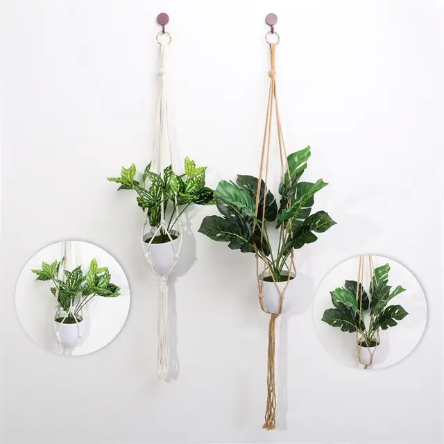 Függő Kosár Kézi Virág Edény Nettó Táska Fonott Otthoni Vintage Dekoráció Növény Heveder Csomózott Kötél Kerti Növényi Edző Tálca - Image 6