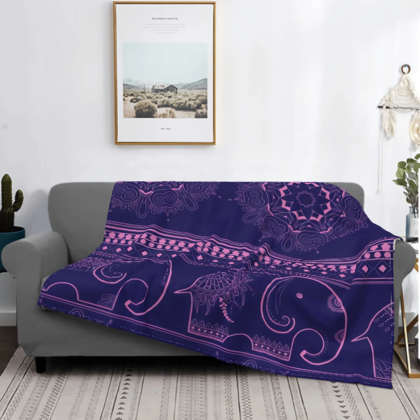 

Elephant With Mandala Blanket for Couch Bed Super Soft Cozy Plush Microfiber Fluffy Blanket Lightweight Warm Blanket 80"x60"