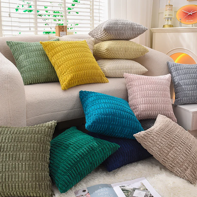 

Light Luxury Style Corduroy Pillow Cover Three-dimensional Jacquard Square Sofa Cushion Cover SuperSoft Bedside Throw Pillowcase