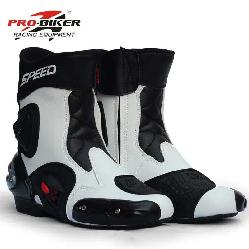 PRO-BIKER SPEED Ankle Joint Protective Gear Motorcycle Boots Moto Shoes Motorcycle Riding Racing Motocross Boots BLACK RED WHITE