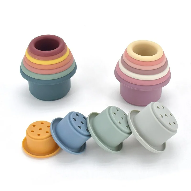 Baby Silicone Hourglass Stacking Cup Montessori Educational Toy Intelligence Gift Toys Stacking Ring Tower Toy Infant Bath Play cup stacking toys