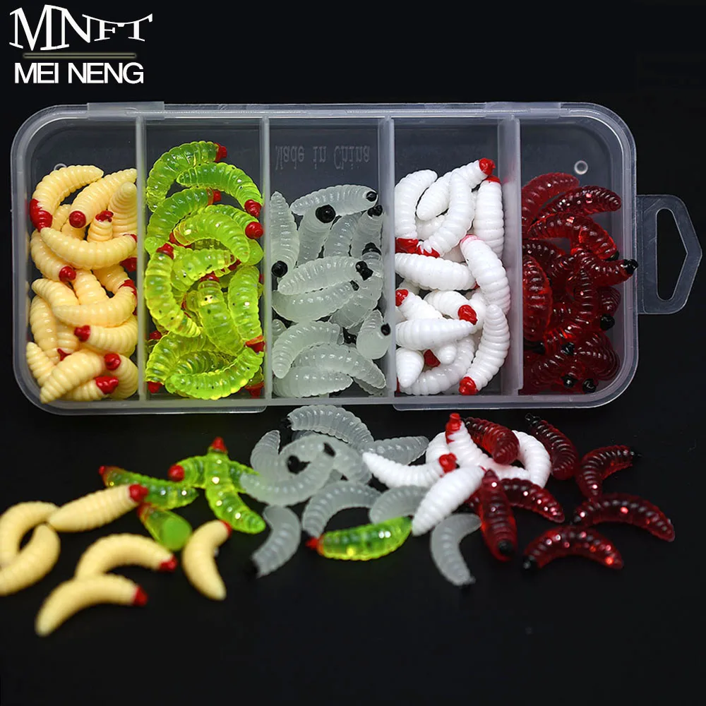 125Pcs/Box Earthworm Fishing Bait 5 Color Soft Plastic Maggot Baits ...