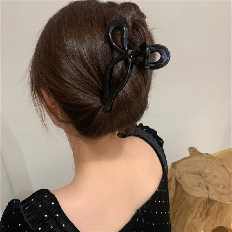 Pferdeschwanz-Schleife, große Haarklammer, Krabben-Haar-Accessoires für Frauen, solide Acryl-Schleife, Haarspangen, Haarnadeln, Mädchen, Haarspangen, Stirnbänder – Detail 3