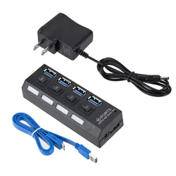 Compact High - Speed 4 - Port USB 3.0 Hub with External Power Adapter (US Plug)