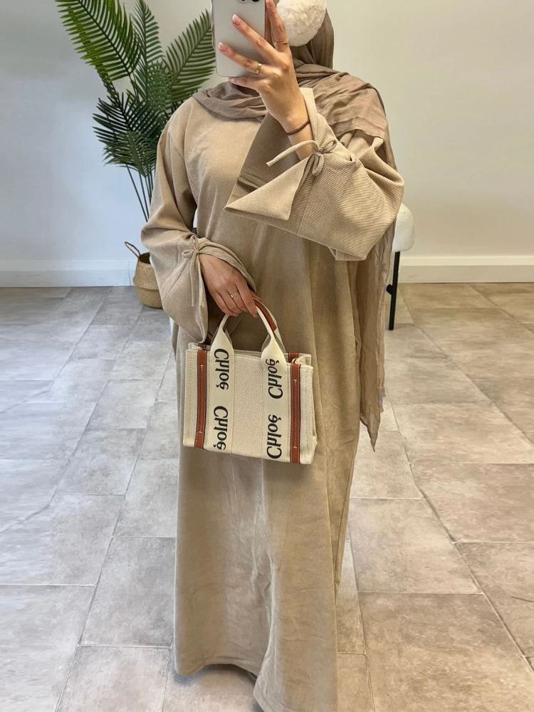 Eid Muslim Abaya for Women Dresses 2025 Split Sleeve Bow Vestidos Largo Morocco Kaftan Dubai Ramadan Jalabiya Arab Long Robe